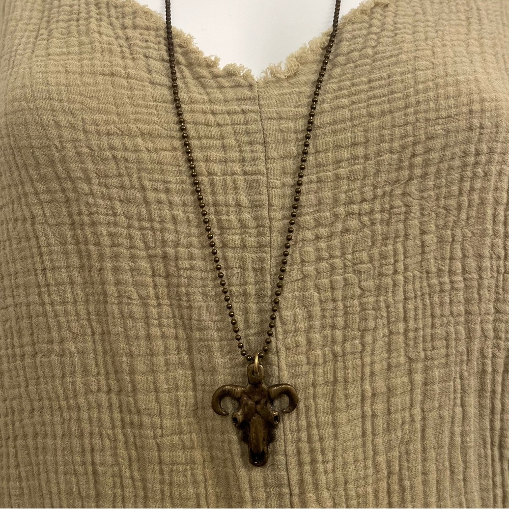 Bronze cow skull necklace